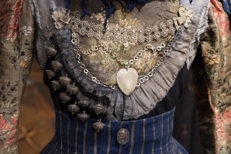 Frisian traditional costume from Föhr with silver breast chain Haag an Leenk, Frisian Museum Wyk on
