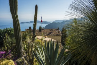 Picturesque mountain village overlooking the sea, Jardin Exotique, Èze, Cote d'Azur,