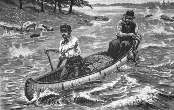 With the boat through the rapids, around 1870, Canadian canoeists, digital reproduction of a