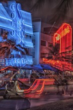 Ocean drive by night, South Beach, Miami, Florida, USA