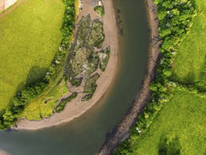 Top Down over Marshes over River Dart from a drone, Stoke Gabriel, Totnes, Devon, England, United