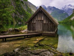 Boathouse at the Obersee near Königssee in the Berchtesgaden National Park, Schönau am Königssee,