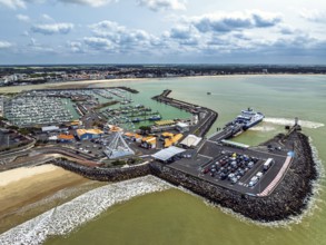 Royan ferry from a drone, Royan, Nouvelle-Aquitaine, Charente-Maritime, France