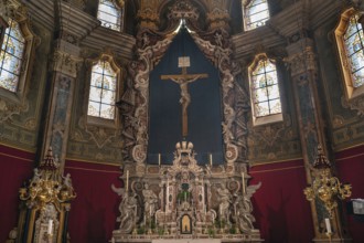 Altar with Lenten cloth, 18th century, in Mariae Cathedral, Brixen, South Tyrol, Northern Italy