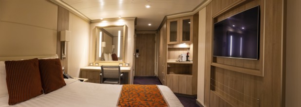 Internal Cabin stateroom on a luxury cruise ship located on the inside of the ship