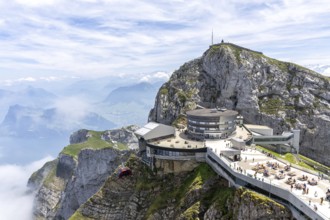 Mount Pilatus Mountain summit with cable car in the Swiss Alps in Pilatus, Switzerland
