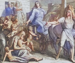 Biblical story, Joseph is promoted by Pharaoh, digitally enhanced reproduction of a wood engraving