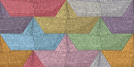 Folded paper boat mosaic art background, vector seamless pattern design in colors
