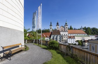 View from Lamberg Castle to the Bürgerspitalskirche and St Michael's Church, Steyr, Traunviertel,