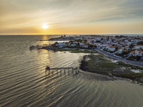 Sunset over Randonnee entre Histoire et Nature from a drone, Fouras, Fouras-les-Bains,