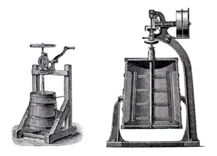 Dairy farming, butter production, view and section of a butter churn, around 1860, Holstein,
