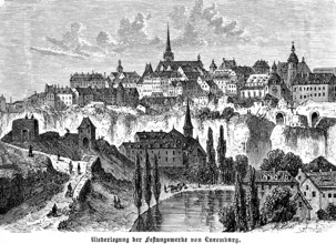 Cityscape of the old town of Luxembourg, laying down of the fortifications, loops of the fortress