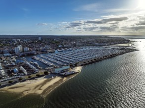 Marina and Beach in Arcachon from a drone, Arcachon, Gironde, France