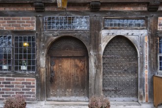 Entrance doors to an old half-timbered house, Ammerland farmhouse, Lower Saxony, Germany