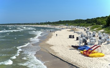 Waves wash up on the sandy beach in the Baltic seaside resort of Heringsdorf, Usedom Island,
