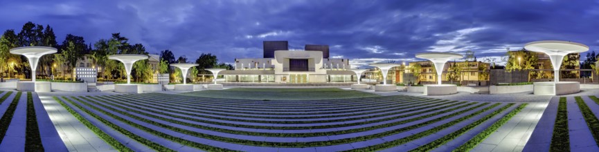 Square in front of the State Theatre illuminated Panorama Darmstadt Germany