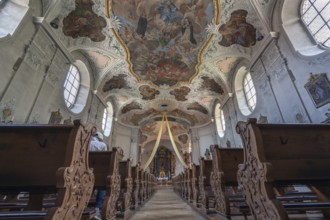 Interior of St Vitus Church, destroyed around 1630, rebuilt between 1661 and 1665, Burglengenfeld,