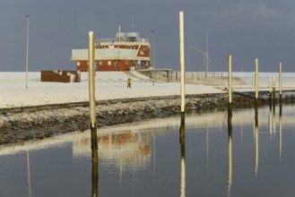 Winter day, onset of winter in the marina of Norddeich, North Sea, Lower Saxony, Germany