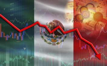 Mexico financial fall on economy market. Mexico financial crisis on economic graph