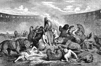 Second century AD Christian martyrs in the arena, Rome, Italy, digital reproduction of a historical