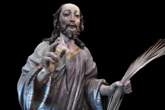 Palmesel, created in 1767, detail of Jesus, on a black background, Städtisches Museum,