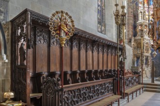 Choir stalls in Überlingen Minster, St Nicholas, built in 1350 and 1576 in the late Gothic style,
