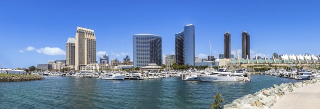 USA, California, San Diego Bay marina and Seaport Village in downtown near Gaslamp Quarter