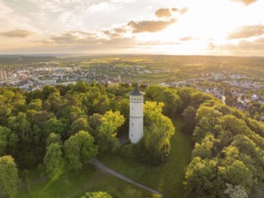 Idyllic view of a tower surrounded by woods at sunset, Engelberg Tower, Leonberg, Germany