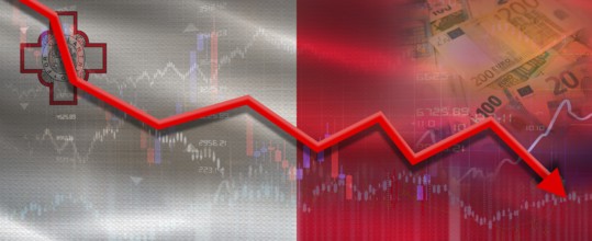 Malta financial crisis on economic graph. Financial fall of Malta on economy market