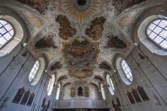 Vaulted ceiling with fresco painting, St Vitus Church, destroyed around 1630, rebuilt between 1661