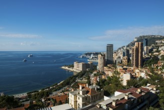 Panorama, Skyline with skyscrapers by the sea, Monte Carlo, Cote d'Azur, Monaco