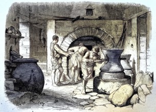 In a bakery in ancient Rome, Italy, Illustration, published 1890, Reproduction, digitally enhanced,