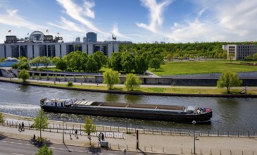 View of the Spree and Berlin's government district from the roof of the Futurium Museum, Germany