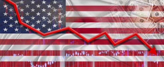 USA financial crisis on economic graph. Financial fall of USA on economy market