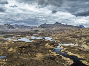 Rannoch Moor from a drone over Loch Ba and Loch of the Armpit, A82 Highland Way, Argyll and Bute,