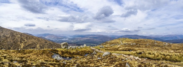 Panorama View from Nevis Range Mountains, Grampian Mountains, Fort William, Highland, Lochaber,