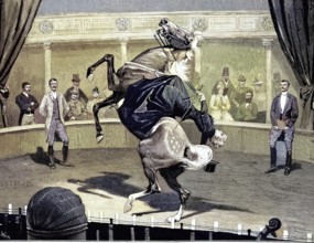 Acrobatics on horseback, the horsewoman Baroness von Rhaden at the Apollo Theatre in Berlin,