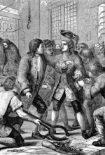 A debtor is admitted to the Fleet Prison. During the reign of George II, the prison was mainly used