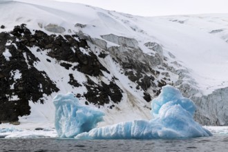 Iceberg in front of glacier tongue, sea, Alkefjellet, Spitsbergen, Svalbard