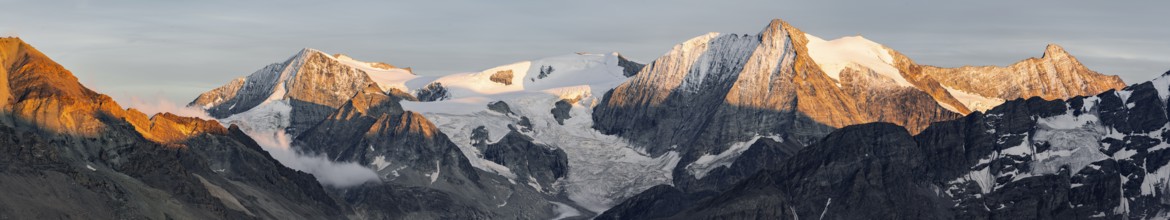 Mountain peak Mont Blanc de Cheilon with glaciers, alpenglow at sunset, Hérménence, Valais Alps,