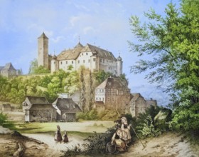 Burg Aufseß, Aufsess, Schloss Oberaufseß, Oberaufsess, around 1850, Franconian Switzerland,