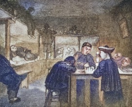 Chinese opium den in San Francisco, California, around 1870, America, digital reproduction from