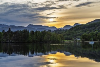 Sunset over Windermere Lake, Ambleside, Lake District, Cumbria, England, United Kingdom