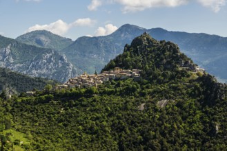 Picturesque mountain village overlooking the sea, Sainte-Agnès, near Menton, Cote d'Azur,