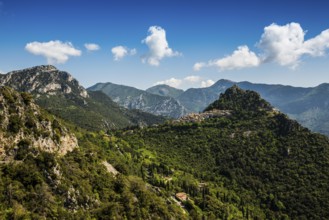 Picturesque mountain village overlooking the sea, Sainte-Agnès, near Menton, Cote d'Azur,