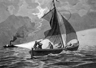 A smuggling ship on Lake Garda, Italy, Illustration from 1894, Reproduction, digitally enhanced,