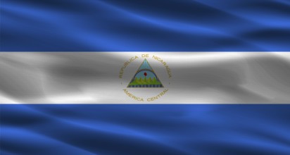 Nicaragua flag with fabric texture. Realistic flag of Nicaragua waving