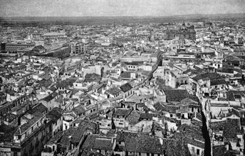 Ancient old town of Seville, monument protection, churches, tiled roofs, Andalusia, Spain,