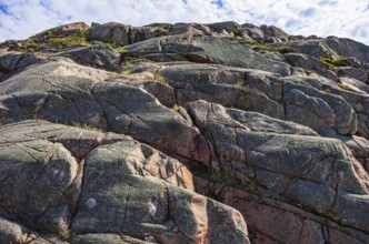 Rocky landscape of Bohusgranite on the coast of Lysekil, Bohuslän, Västra Götalands län, Sweden,