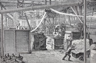 Textile industry, interior view of a chemical bleaching plant around 1880, digitally enhanced